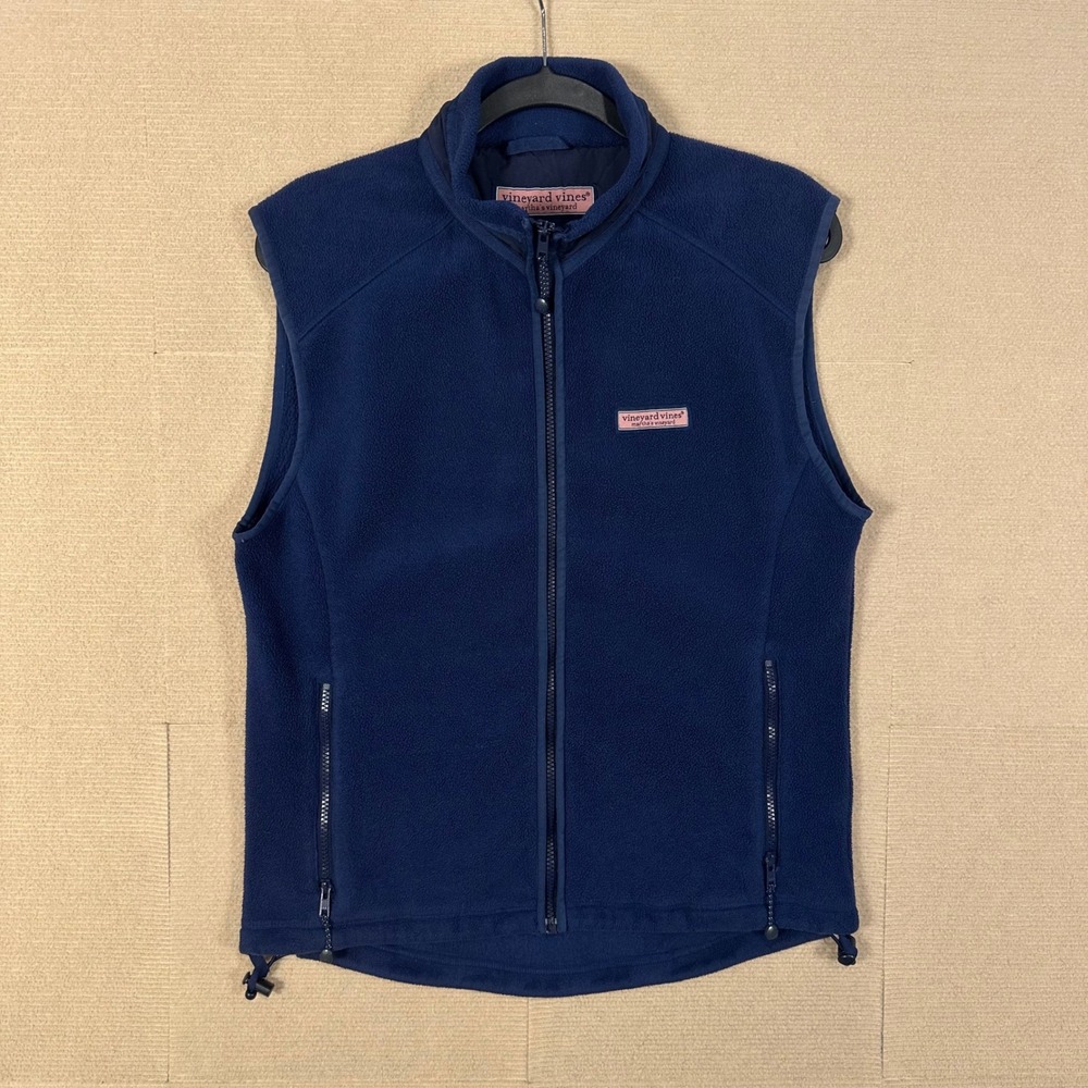 Vineyard Vines Fleece Vest Mens S Navy Blue Full Zip Martha's Vineyard Logo